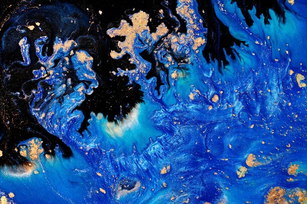 Luxury Abstract Background Liquid Art Blue Alcohol Ink Golden Paint — Stockfoto