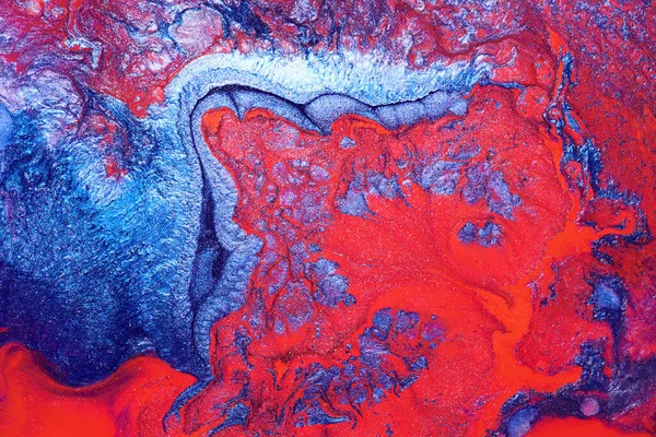 豪華な抽象的背景 液体芸術 金色の塗料ブロック 地球の水の表面 大理石のテクスチャとブルーレッドミックスアルコールインク — ストック写真