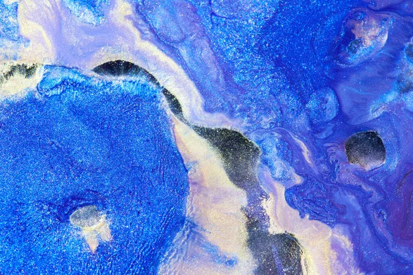Lüks Soyut Arka Plan Sıvı Sanat Altın Rengi Boyalı Mavi — Stok fotoğraf