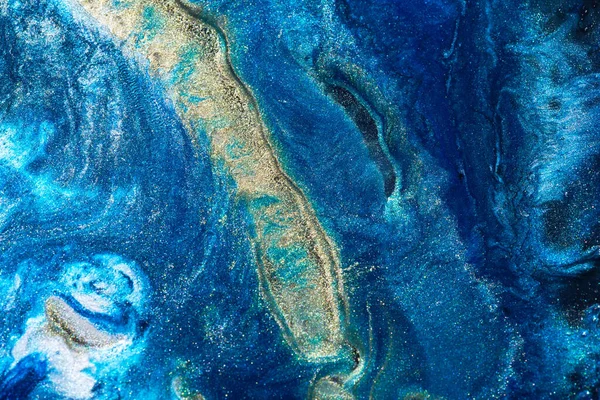 Lüks Soyut Arka Plan Sıvı Sanat Altın Rengi Boyalı Mavi — Stok fotoğraf