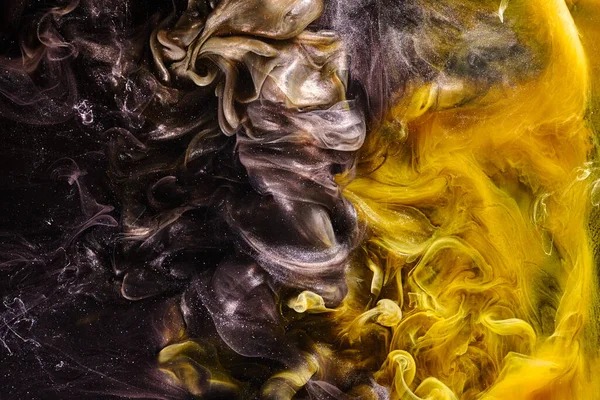 Fondo Negro Amarillo Abstracto Océano Salpicaduras Olas Pintura Bajo Agua — Foto de Stock