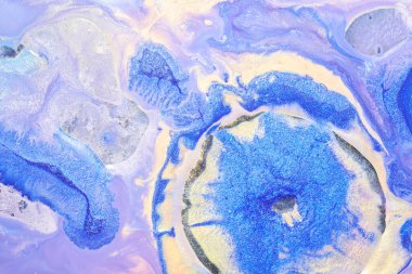 Luxury abstract background, liquid art. Blue alcohol ink with golden paint streaks, water surface, marble texture