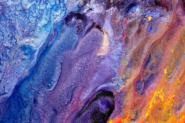 豪華な輝く抽象的な背景 液体アート 多色のコントラストペイントミックス アルコールインクブロック 大理石のテクスチャ 現代の印刷物 — ストック写真