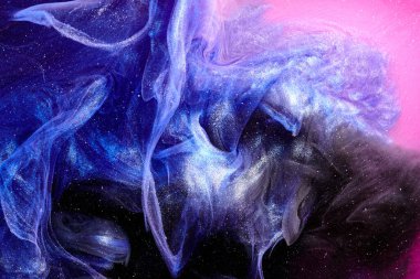 Multicolored contrast outer space abstract background, clouds of interstellar smoke in motion, cosmic swirl of paints
