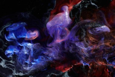 Multicolored contrast outer space abstract background, clouds of interstellar smoke in motion, cosmic swirl of paints