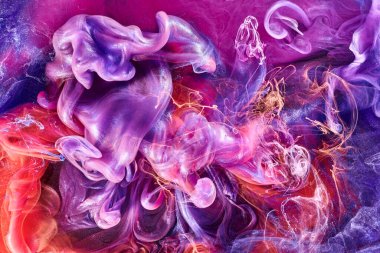 Pink lilac abstract ocean background. Splashes and waves of paint under water, clouds of interstellar smoke in motion