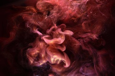 Kırmızı siyah mürekkep soyut arka plan. Parfüm, nargile ve kozmetik ürünleri için akrilik boya arka planı. Gizemli duman bulutları, renkli sis