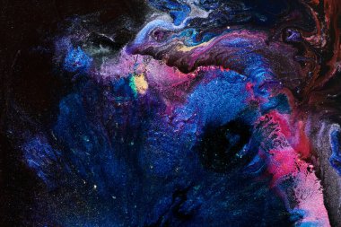 Luxury abstract background, liquid art. Blue red mix alcohol ink with golden paint blots, Earth water surface, marble texture