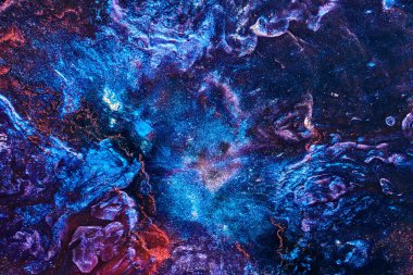 Luxury abstract background, liquid art. Blue red mix alcohol ink with golden paint blots, Earth water surface, marble texture