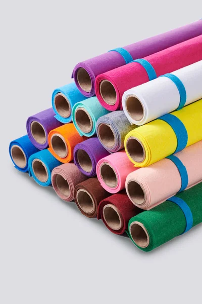 Multicolored Soft Felt Textile Material Fabric Texture Rolls Closeup — Foto de Stock