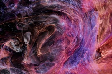 Multicolored contrast outer space abstract background, clouds of interstellar smoke in motion, cosmic swirl of paints