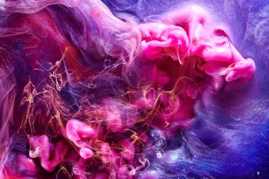 Pink lilac abstract ocean background. Splashes and waves of paint under water, clouds of interstellar smoke in motion