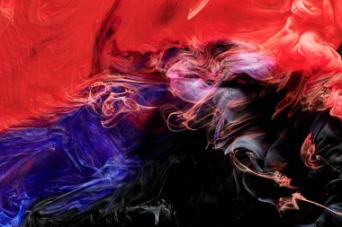 Multicolored contrast outer space abstract background, clouds of interstellar smoke in motion, cosmic swirl of paints