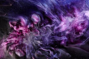 Multicolored contrast outer space abstract background, clouds of interstellar smoke in motion, cosmic swirl of paints