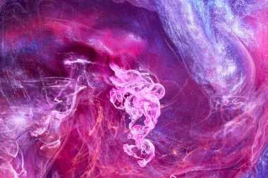 Pink lilac abstract ocean background. Splashes and waves of paint under water, clouds of interstellar smoke in motion