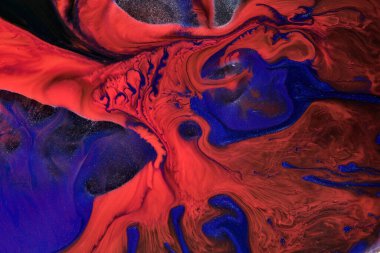 Luxury abstract background, liquid art. Blue red mix alcohol ink with golden paint blots, Earth water surface, marble texture