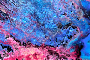 Luxury abstract background, liquid art. Blue red mix alcohol ink with golden paint blots, Earth water surface, marble texture