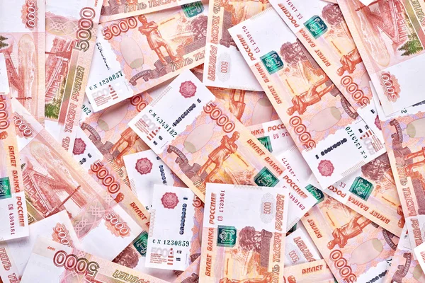 Russische Roebel Vijfduizendste Bankbiljetten Achtergrond — Stockfoto