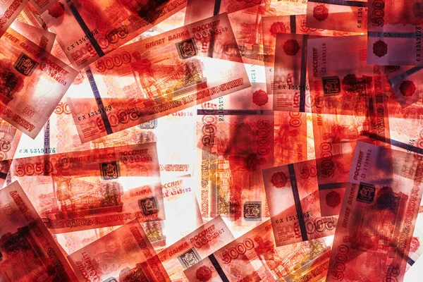 Russische Roebel Vijfduizendste Bankbiljetten Achtergrond — Stockfoto