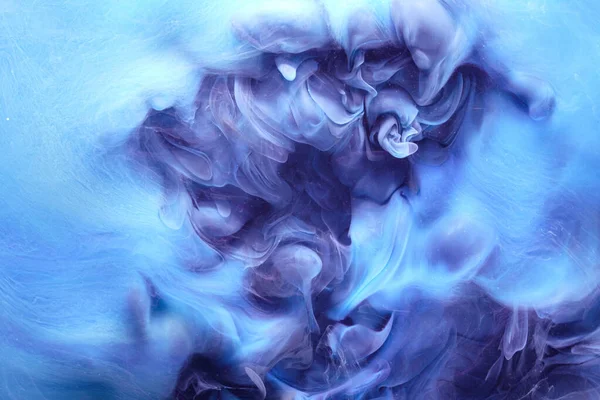蓝色对比液体艺术背景 油漆油墨爆炸 抽象的烟云模拟 水下水彩画 — 图库照片