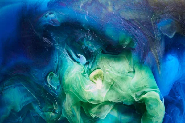 Verde Azul Contraste Líquido Arte Fundo Explosão Tinta Tinta Nuvens — Fotografia de Stock