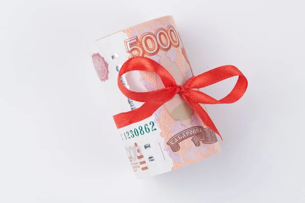 Rubel Rusia Lima Ribu Uang Kertas Bundel Uang Dengan Pita — Stok Foto