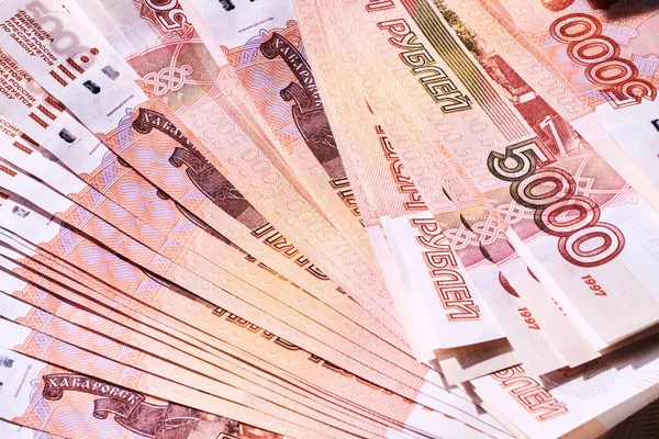 Rublos Rusos Cinco Mil Billetes Fondo — Foto de Stock