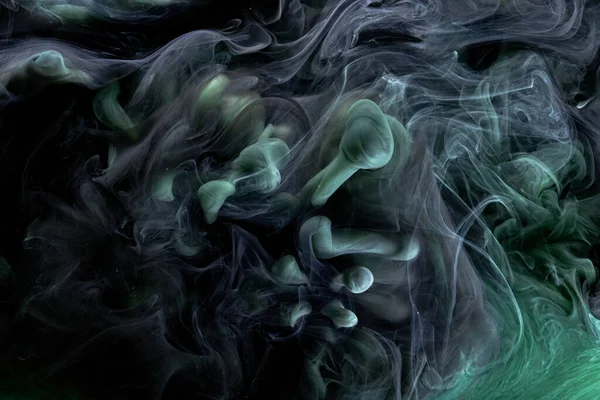 Fond Art Liquide Contraste Noir Vert Explosion Encre Peinture Nuages — Photo