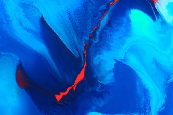 Streszczenie Twórczego Tła Płynna Sztuka Kontrastowe Plamy Plamy Farb Niebieski — Zdjęcie stockowe