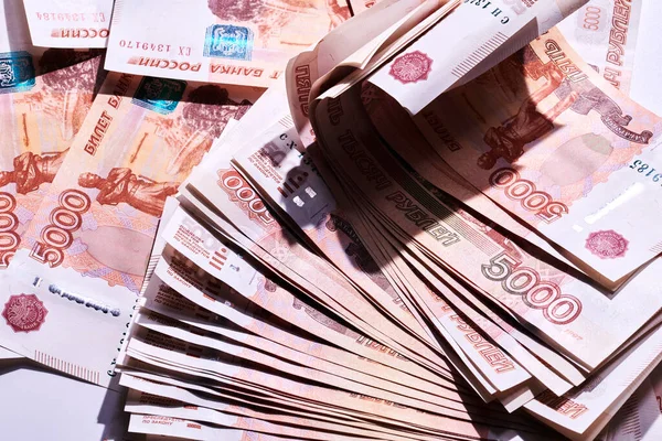 Rublos Russos Cinco Mil Notas Fundo — Fotografia de Stock