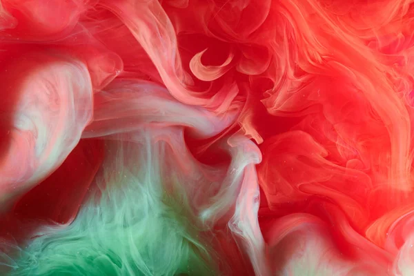 Verde Vermelho Contraste Líquido Arte Fundo Explosão Tinta Tinta Nuvens — Fotografia de Stock