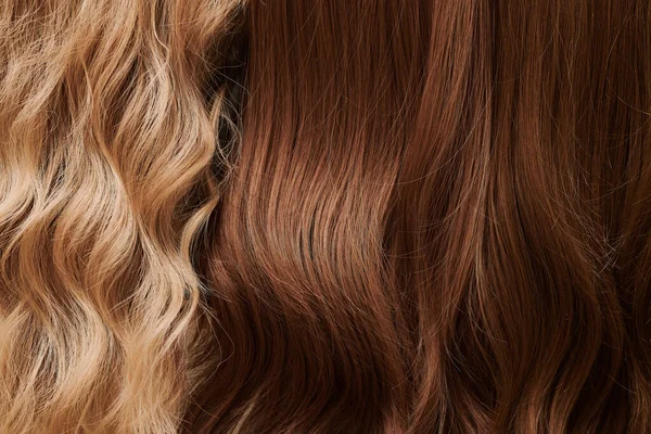 Detailní Textura Barvené Vlasy Set Oddělené Různé Odstíny Pozadí Pramenů — Stock fotografie