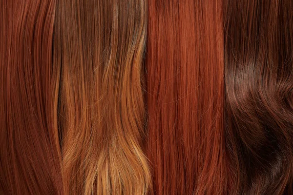 Detailní Textura Barvené Vlasy Set Oddělené Různé Odstíny Pozadí Pramenů — Stock fotografie