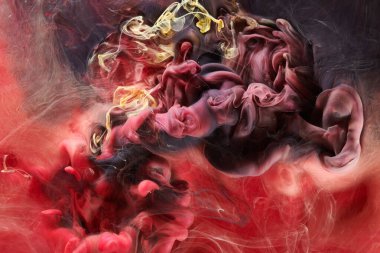 Çok renkli kırmızı soyut duman arka planı. Alkol mürekkebi, yaratıcı sıvı sanat ile fotokopi alanını karıştır. Su altında akrilik boya dalgaları