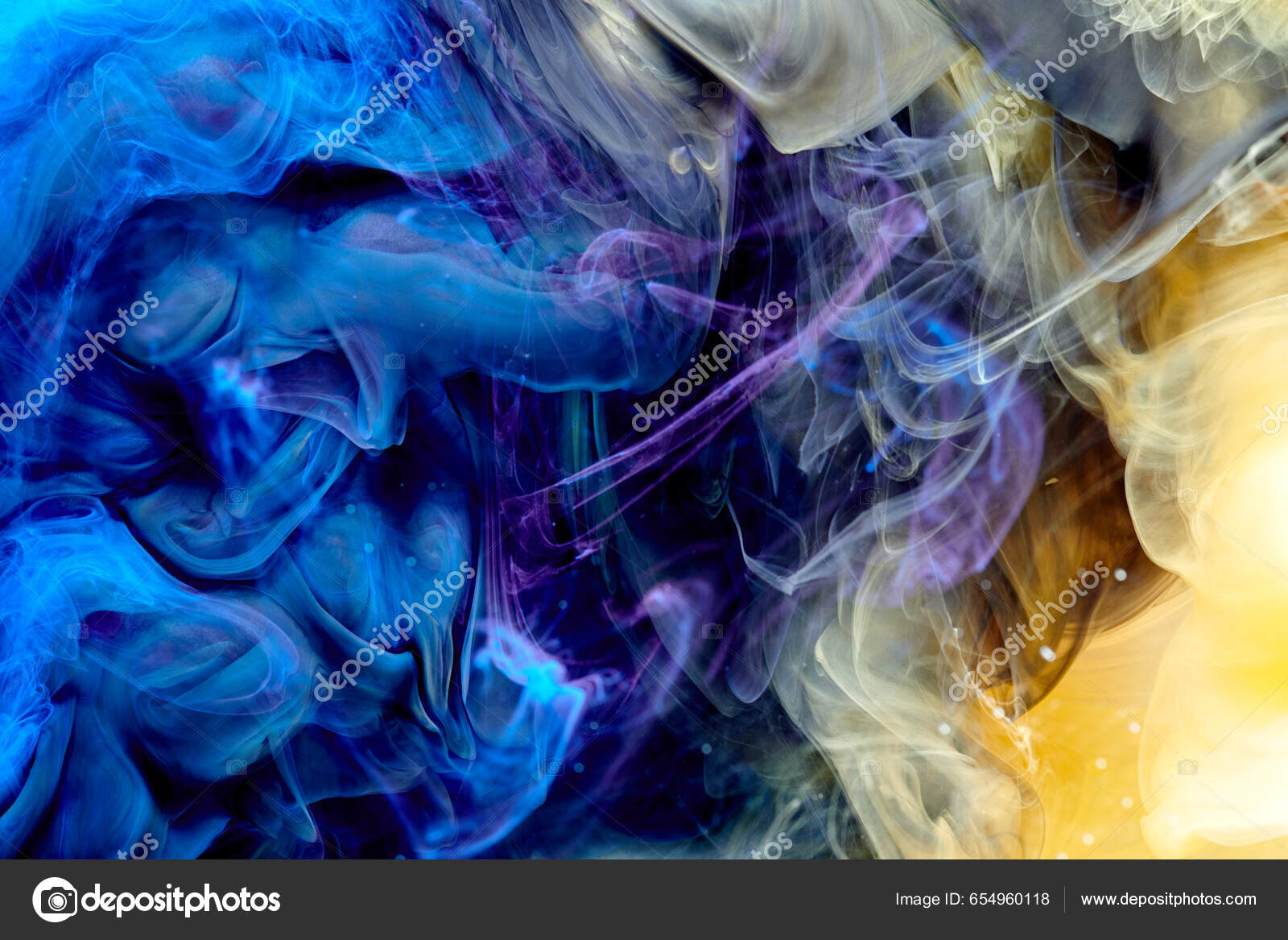 Fond Fumée Abstrait Couleur Jaune Bleu Mélangez L'encre D'alcool Maquette  image libre de droit par amixstudio © #654960118