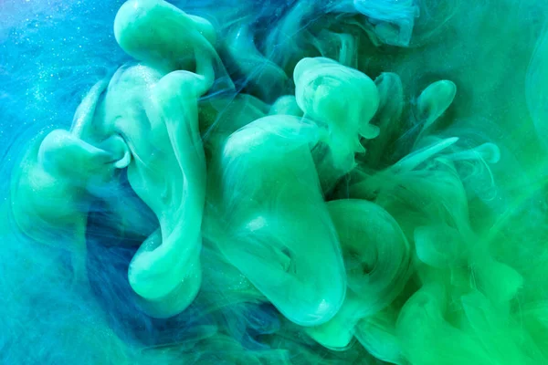 Fondo Humo Abstracto Color Verde Azul Mezclar Tinta Alcohol Arte — Foto de Stock