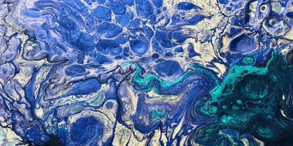 Fundo Cor Azul Abstrato Arte Fluida Multicolorida Ondas Salpicos Manchas — Fotografia de Stock