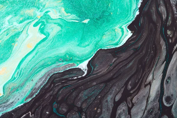 Abstrakt Grön Svart Färg Bakgrund Flerfärgad Flytande Konst Vågor Stänk — Stockfoto