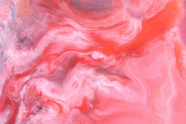 Çok renkli, yaratıcı, soyut bir arkaplan. Kırmızı pembe alkol mürekkebi. Dalgalar, lekeler, lekeler ve fırça darbeleri, mermer doku