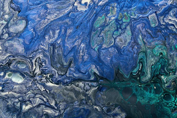 Fondo Color Azul Abstracto Arte Fluido Multicolor Olas Salpicaduras Manchas — Foto de Stock