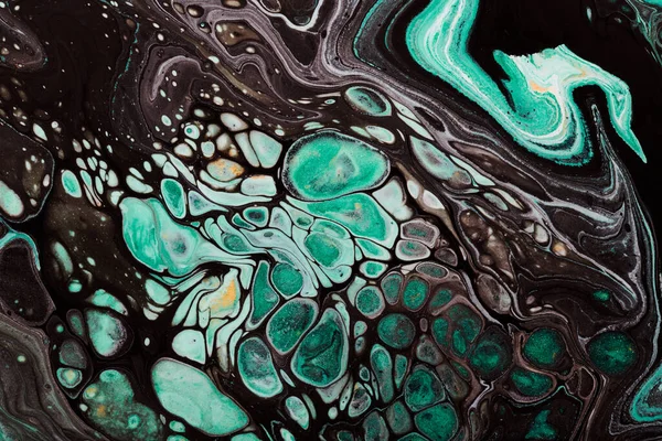 Fondo Color Negro Verde Abstracto Arte Fluido Multicolor Olas Salpicaduras —  Fotos de Stock
