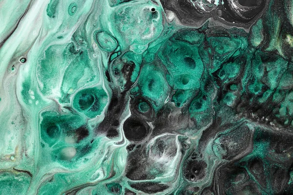 Abstract Green Black Color Background Multicolored Fluid Art Waves Splashes — Stock Photo, Image