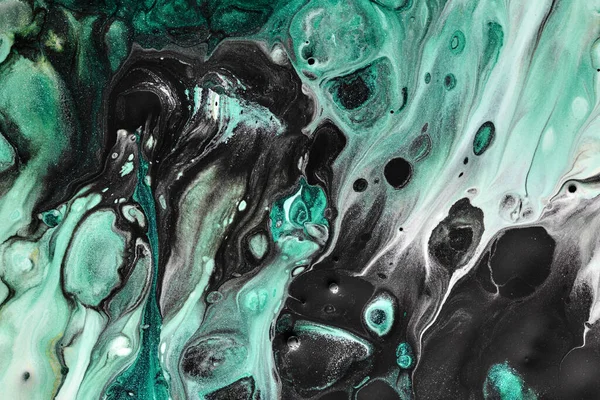 摘要绿色黑色背景 五彩斑斓的流体艺术 飞溅和污迹丙烯酸酒精油墨 水下油漆 — 图库照片