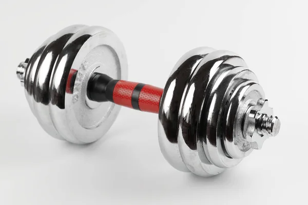 Metal Demountable Dumbbell Black Plates Red Handle Isolated White Background — Stock Photo, Image