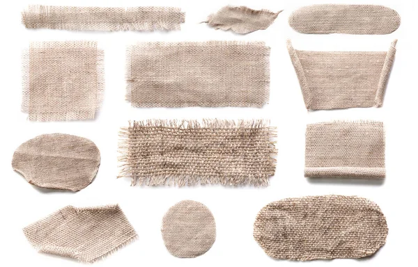 コピースペースのある白い背景に切り取られたリネン片のセット 生地サンプル Moku — ストック写真