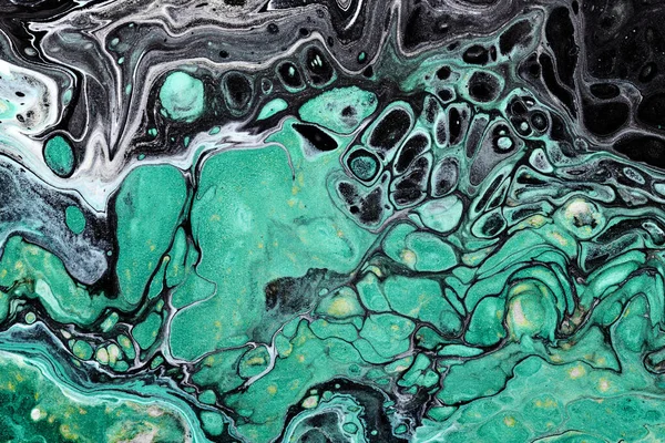 Abstrato Verde Fundo Cor Preta Arte Fluida Multicolorida Ondas Salpicos — Fotografia de Stock