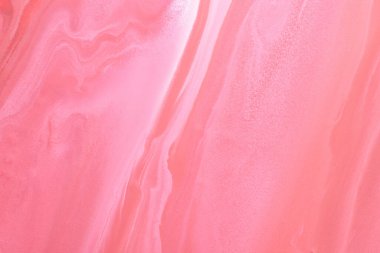 Çok renkli, yaratıcı, soyut bir arkaplan. Kırmızı pembe alkol mürekkebi. Dalgalar, lekeler, lekeler ve fırça darbeleri, mermer doku