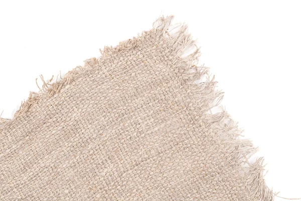 在白色背景上与复印空间隔离的一块未染色亚麻布 织物样品模型 — 图库照片