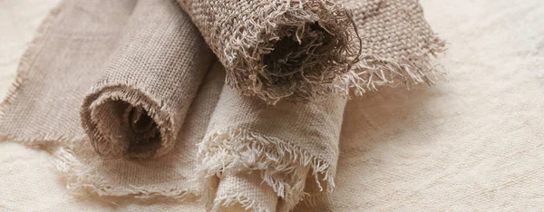 Látka Různých Texturách Barvách Přírodní Tkaniny Organického Lnu Bavlny Rolích — Stock fotografie