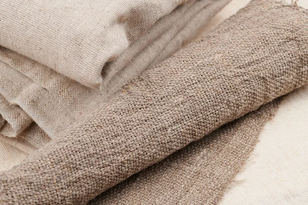 Látka Různých Texturách Barvách Přírodní Tkaniny Organického Lnu Bavlny Rolích — Stock fotografie